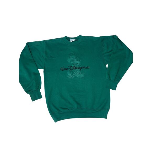 Vintage Disney world Mickey Mouse embossed embroidered green sweatshirt small - Picture 1 of 7